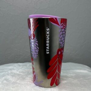 Starbucks Metallic Tumbler with Red and Purple Accents